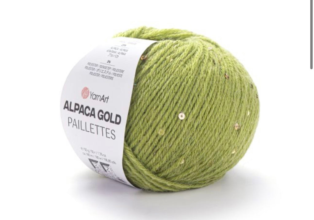 Alpaca Gold Paillettes
20% Alpaca - 5% Polyester - 75% Acrylic - 1 x 50g ball