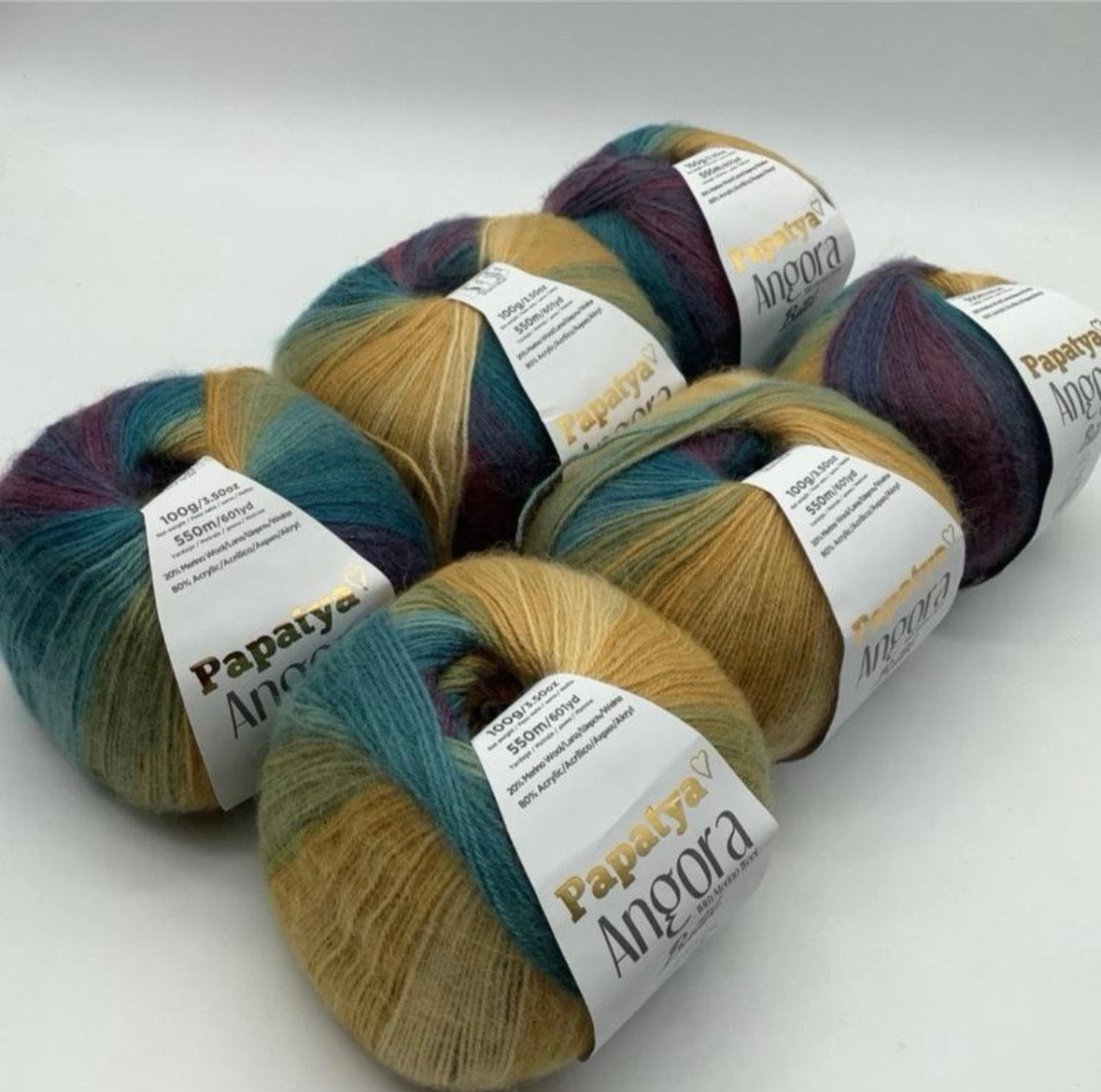 Papatya Angora Batik Yarn 4 x 100g Balls Super Soft Merino Wool & Acrylic Blend Self-Striping Fine #2 550mt Value Yarn crochet poncho