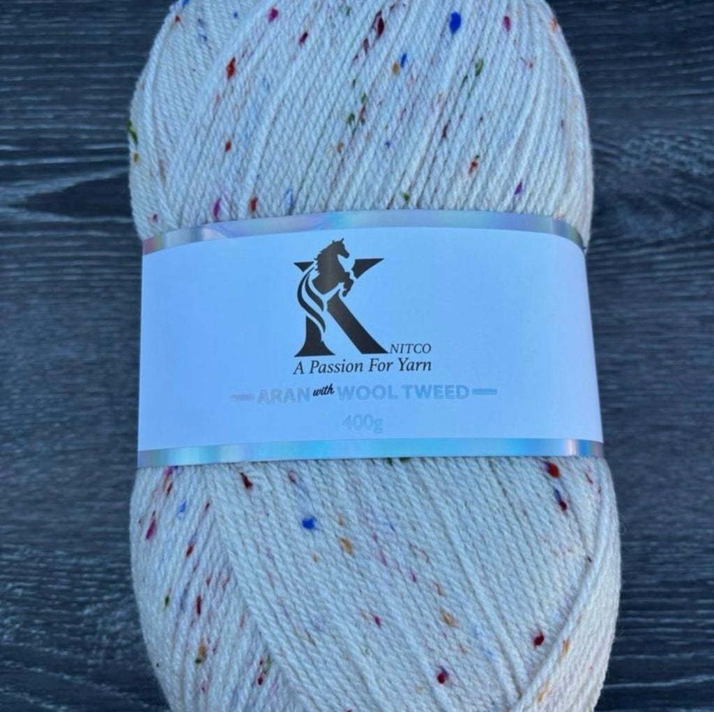 Knitco Aran acrylic & Wool Tweed - 400g Balls with 840mt of Yarn in Various Colors for Knitting Projects