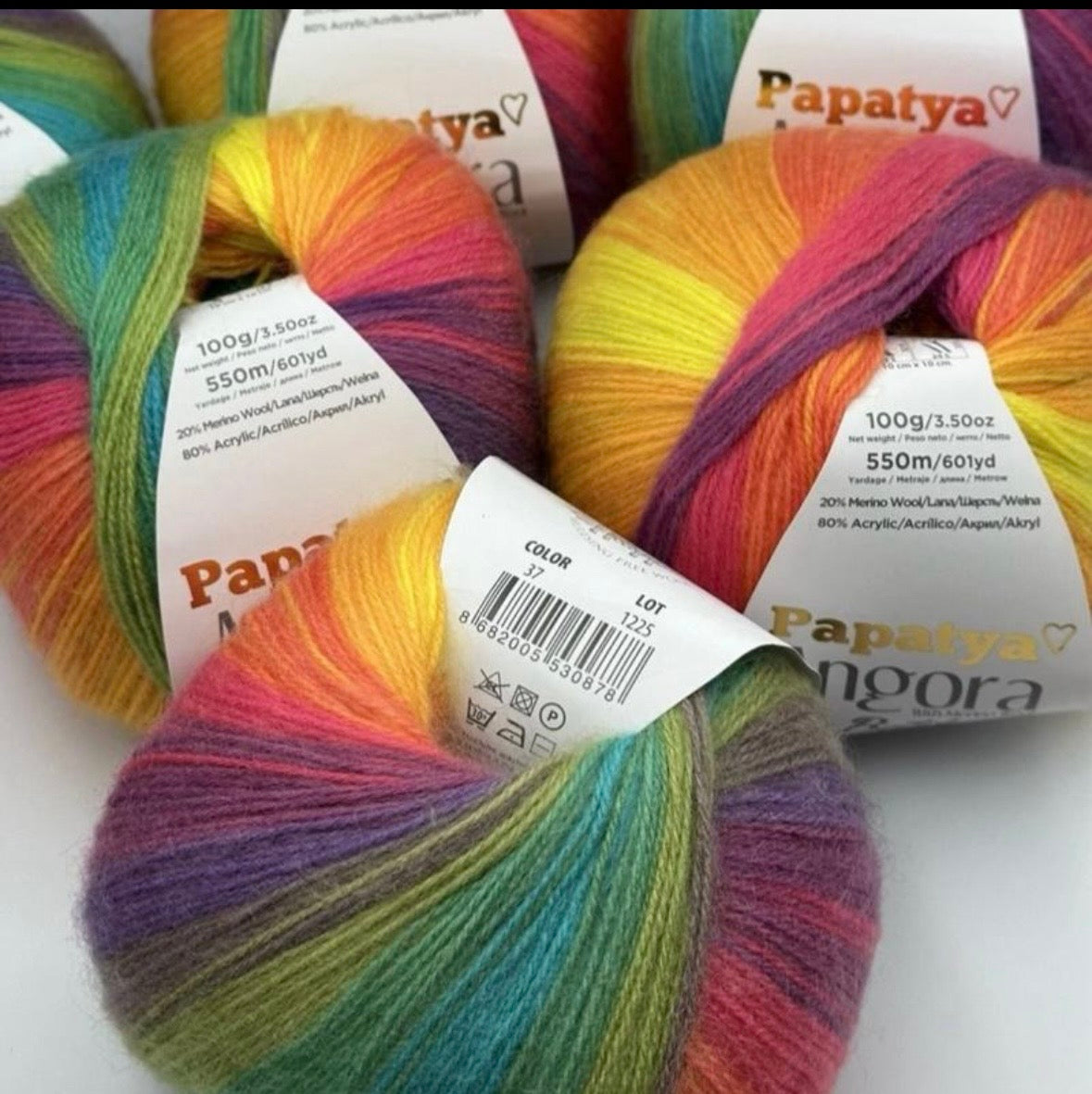 Papatya Angora Batik Yarn 4 x 100g Balls Super Soft Merino Wool & Acrylic Blend Self-Striping Fine #2 550mt Value Yarn crochet poncho