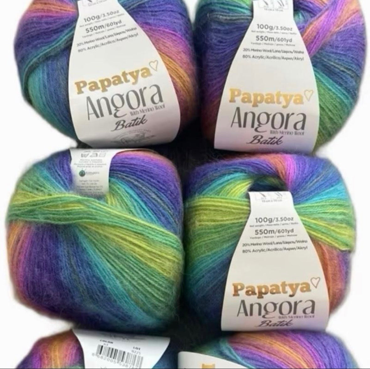 Papatya Angora Batik Yarn 4 x 100g Balls Super Soft Merino Wool & Acrylic Blend Self-Striping Fine #2 550mt Value Yarn crochet poncho