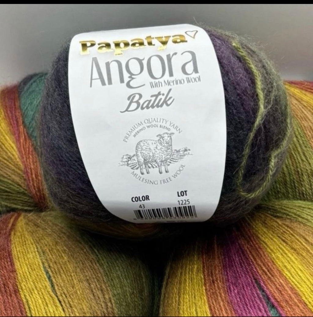 Papatya Angora Batik Yarn 4 x 100g Balls Super Soft Merino Wool & Acrylic Blend Self-Striping Fine #2 550mt Value Yarn crochet poncho