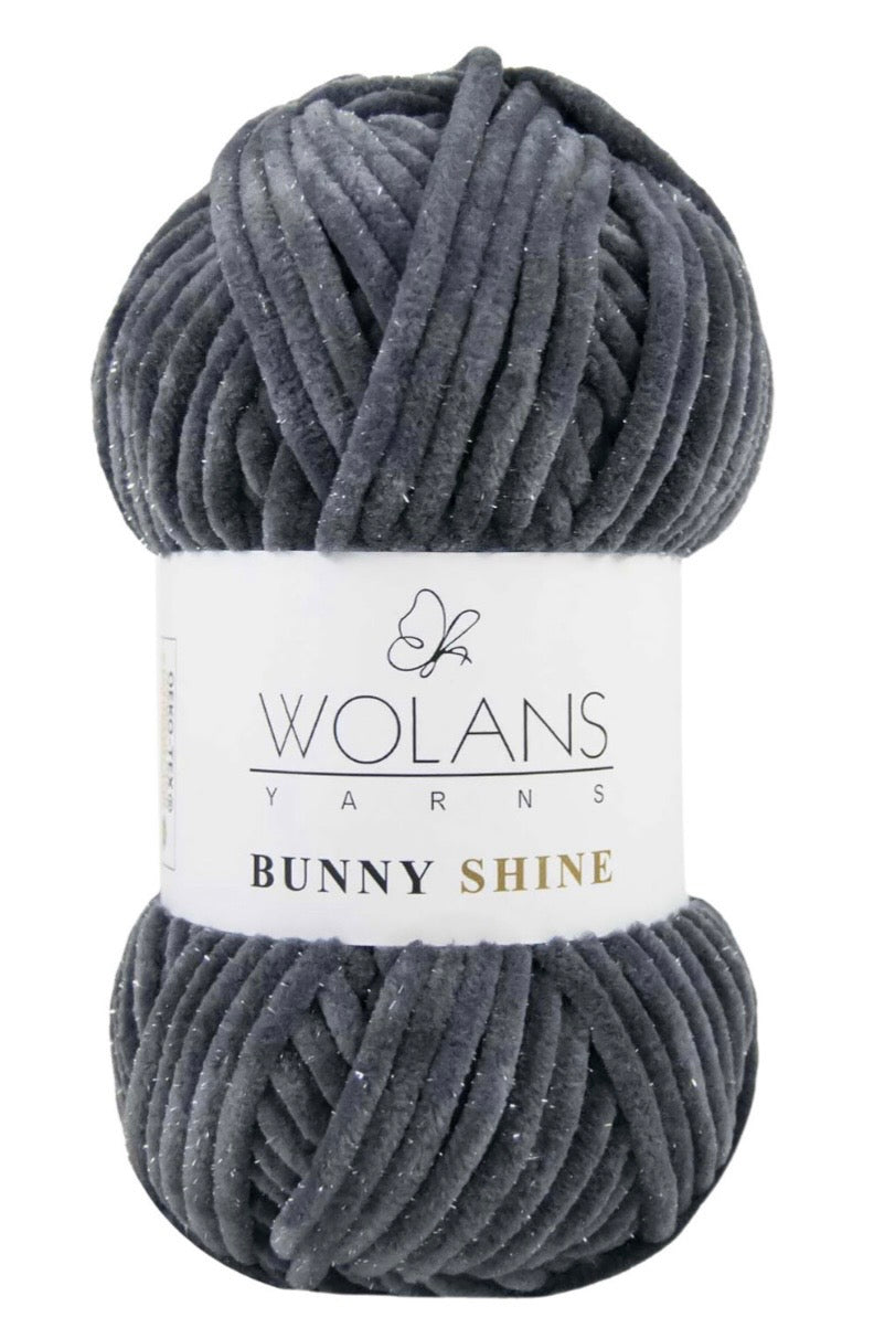 Wolans Bunny Shine 1 x 100g soft 100% Polyester Chenille yarn with Silver Glitter
