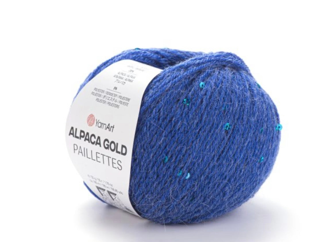 Alpaca Gold Paillettes
20% Alpaca - 5% Polyester - 75% Acrylic - 1 x 50g ball