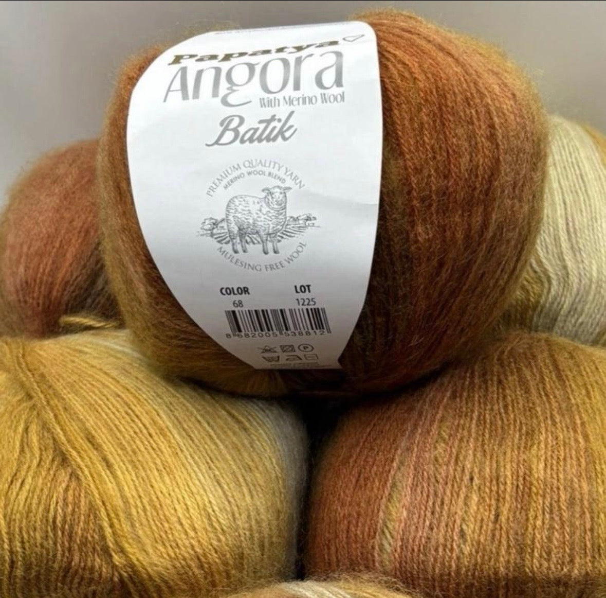 Papatya Angora Batik Yarn 4 x 100g Balls Super Soft Merino Wool & Acrylic Blend Self-Striping Fine #2 550mt Value Yarn crochet poncho