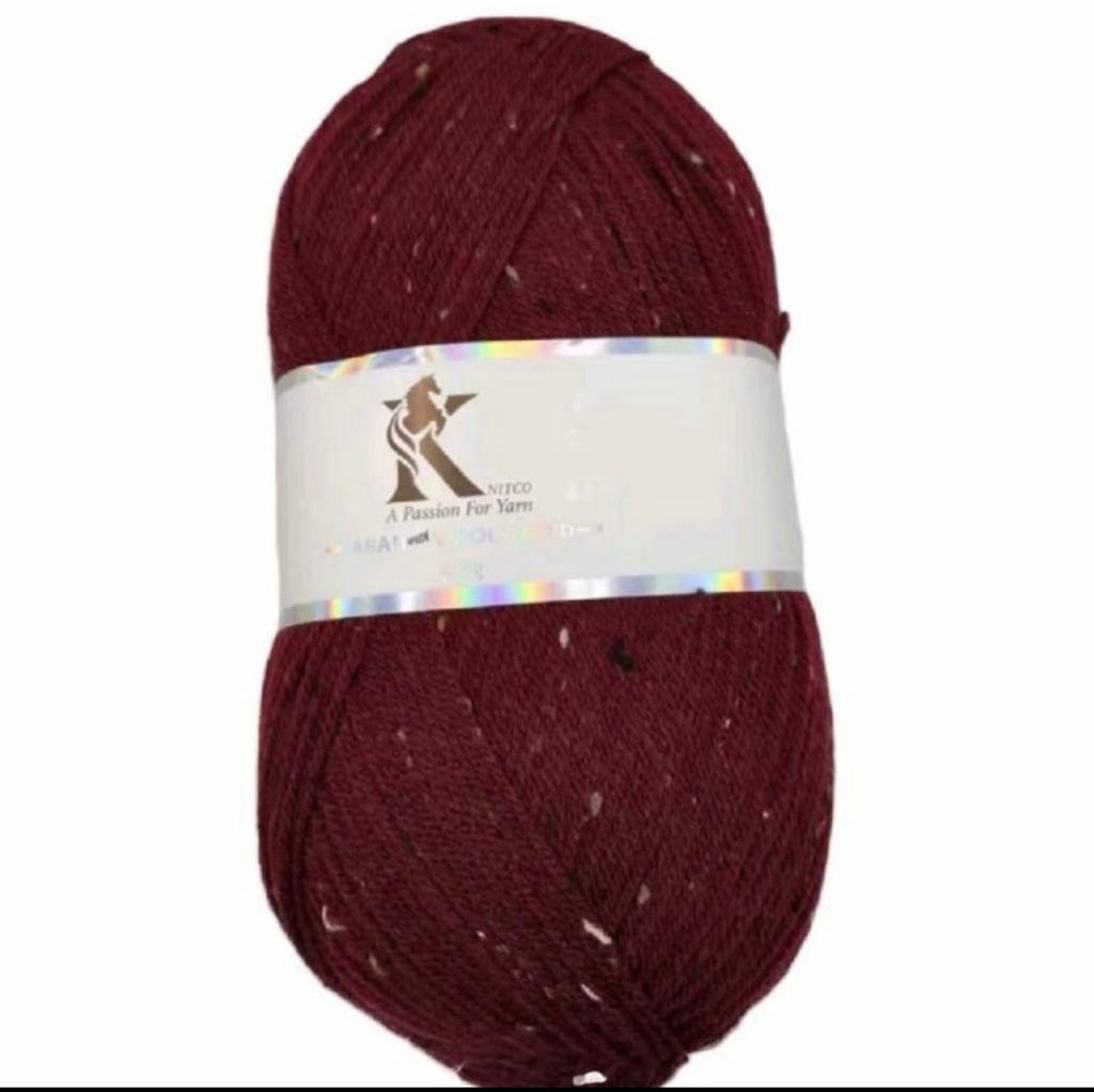 Knitco Aran acrylic & Wool Tweed - 400g Balls with 840mt of Yarn in Various Colors for Knitting Projects