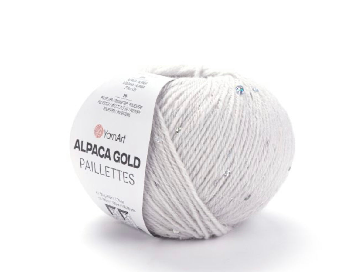 Alpaca Gold Paillettes
20% Alpaca - 5% Polyester - 75% Acrylic - 1 x 50g ball