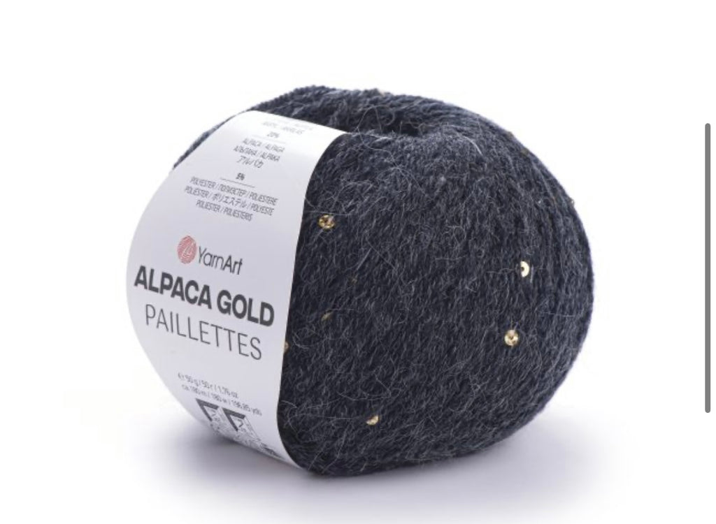 Alpaca Gold Paillettes
20% Alpaca - 5% Polyester - 75% Acrylic - 1 x 50g ball