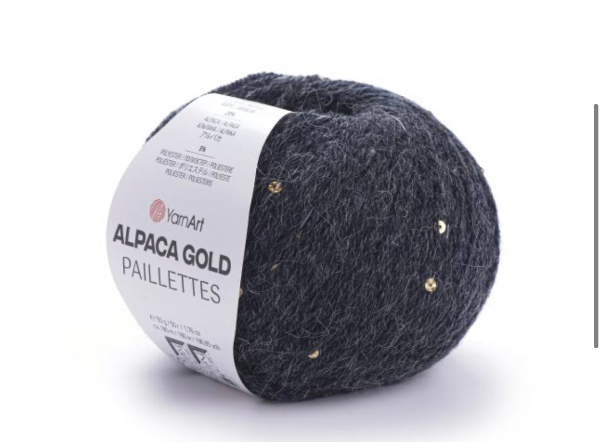 Alpaca Gold Paillettes
20% Alpaca - 5% Polyester - 75% Acrylic - 1 x 50g ball