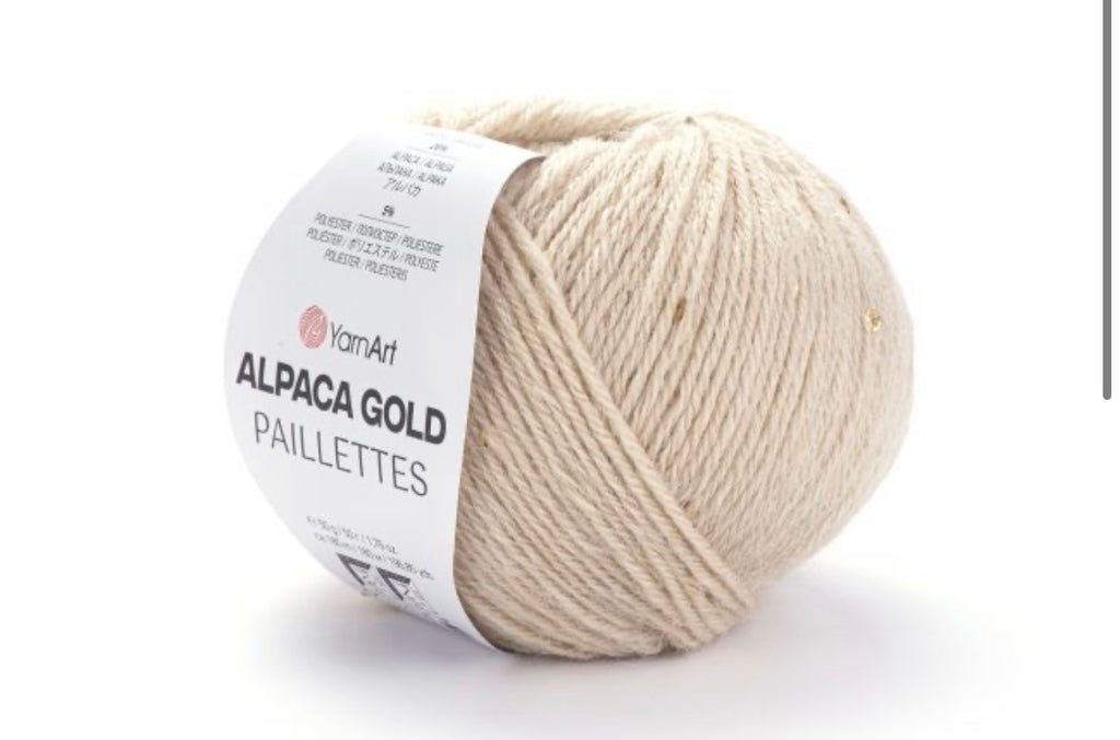 Alpaca Gold Paillettes
20% Alpaca - 5% Polyester - 75% Acrylic - 1 x 50g ball