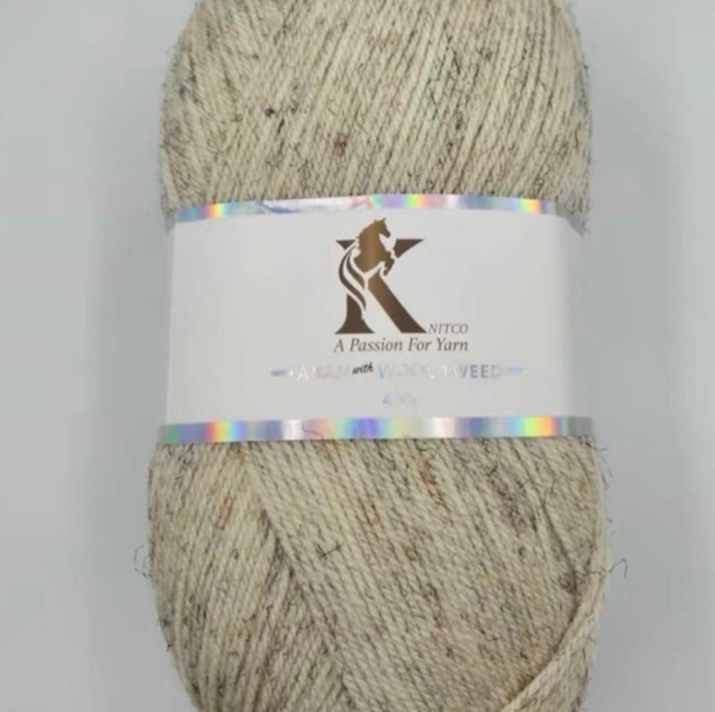 Knitco Aran acrylic & Wool Tweed - 400g Balls with 840mt of Yarn in Various Colors for Knitting Projects