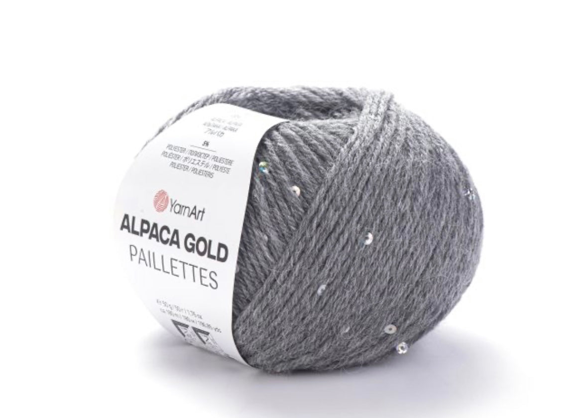 Alpaca Gold Paillettes
20% Alpaca - 5% Polyester - 75% Acrylic - 1 x 50g ball