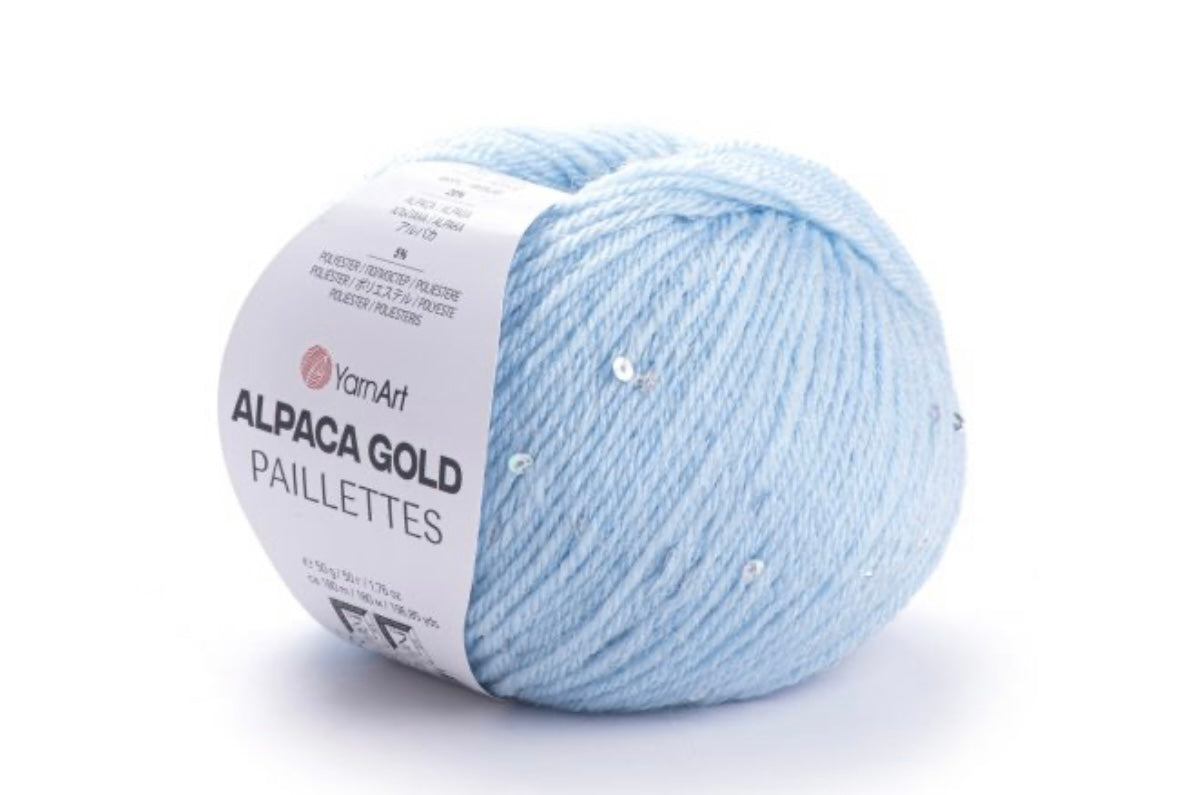 Alpaca Gold Paillettes
20% Alpaca - 5% Polyester - 75% Acrylic - 1 x 50g ball