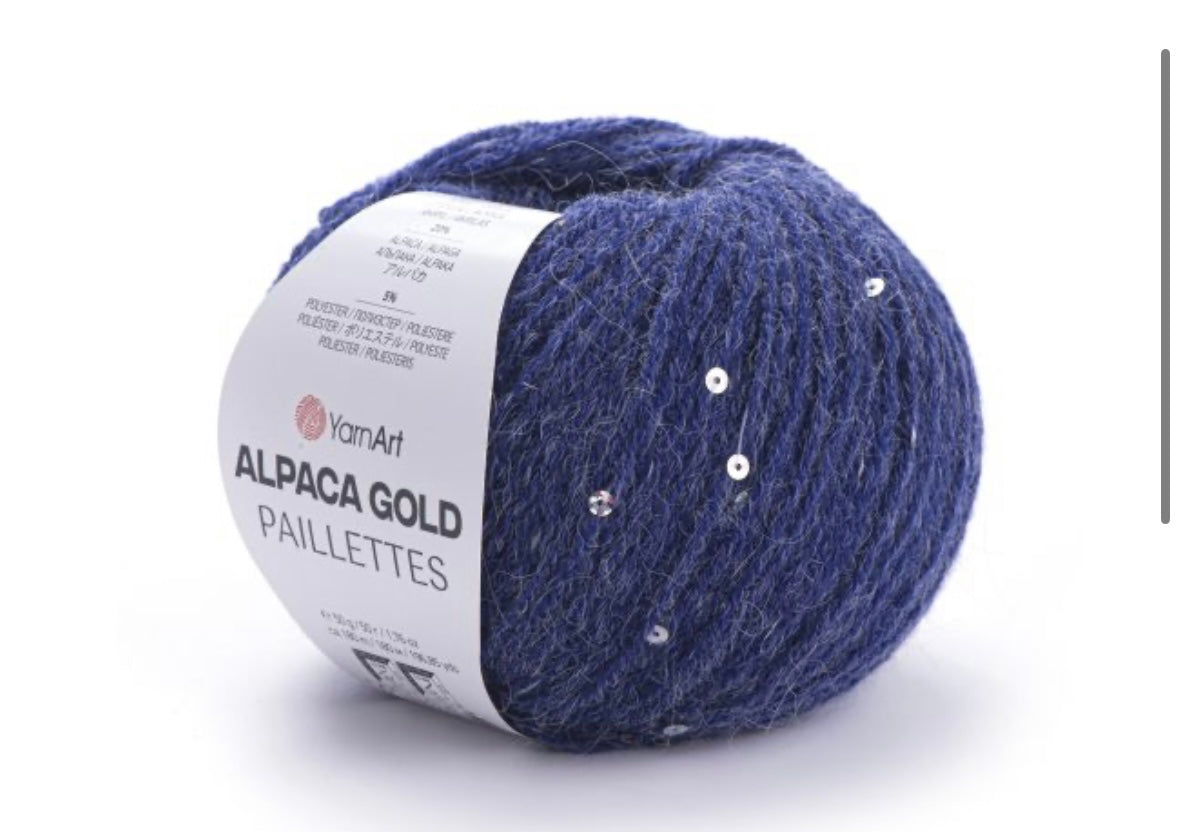 Alpaca Gold Paillettes
20% Alpaca - 5% Polyester - 75% Acrylic - 1 x 50g ball
