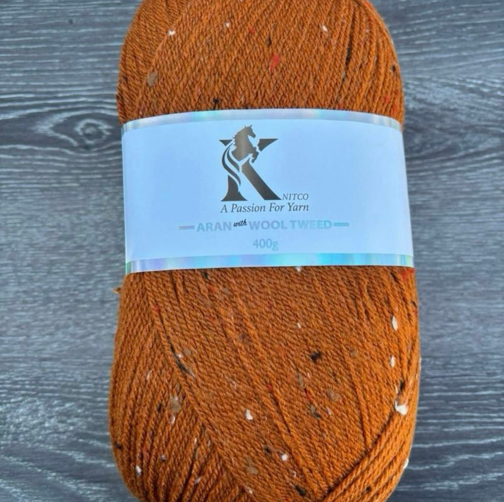 Knitco Aran acrylic & Wool Tweed - 400g Balls with 840mt of Yarn in Various Colors for Knitting Projects