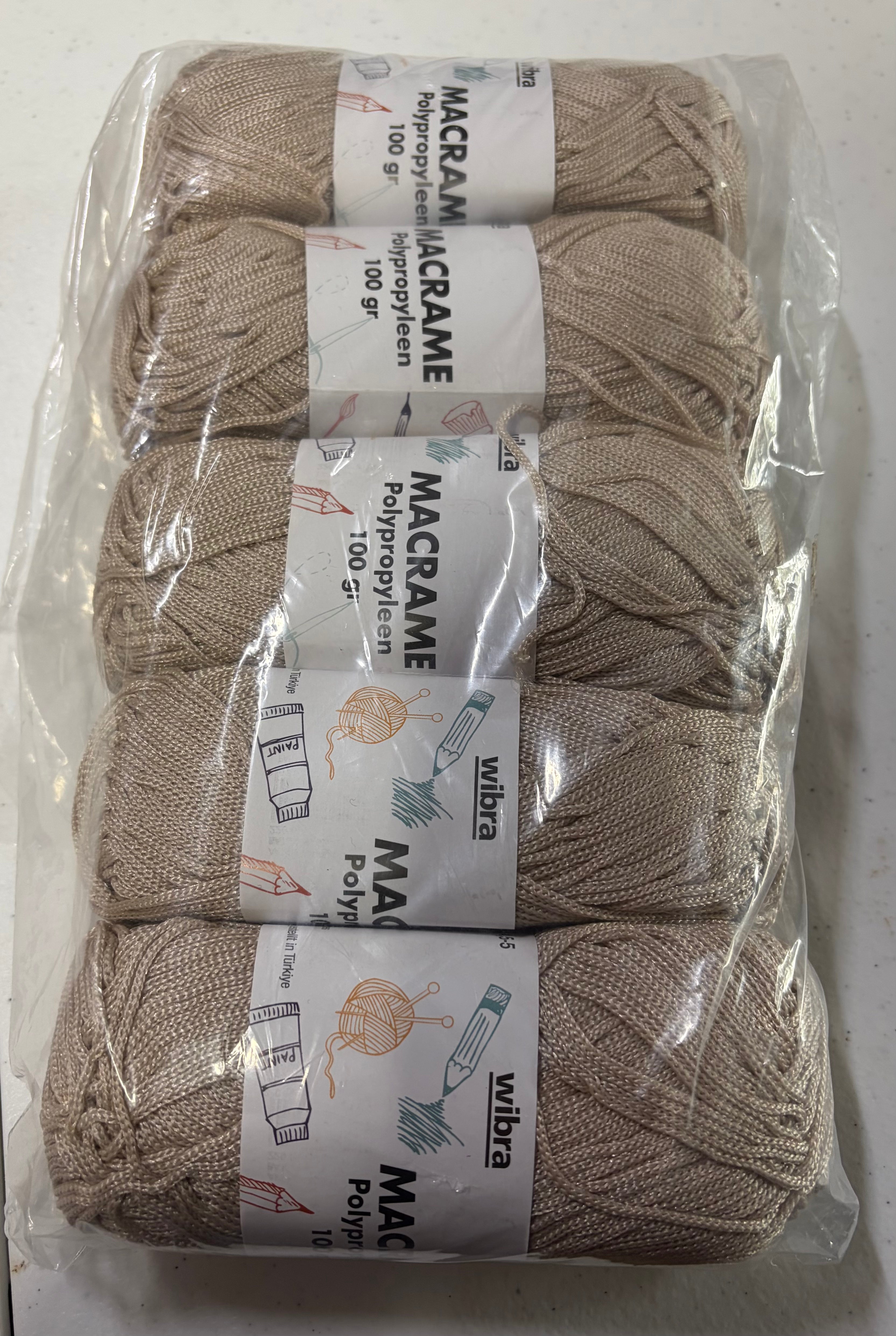 Macrame - 5 x 100g 140m - 100 % Polyester macrame cord 2mm thickness ideal for making purses and bags.