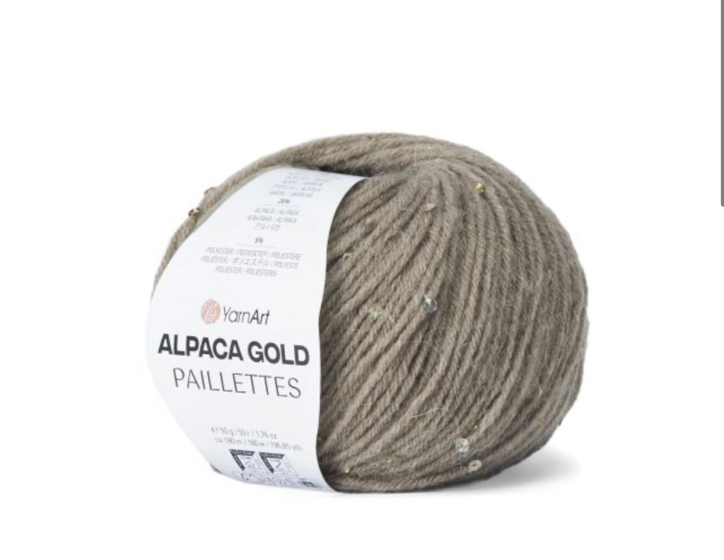 Alpaca Gold Paillettes
20% Alpaca - 5% Polyester - 75% Acrylic - 1 x 50g ball