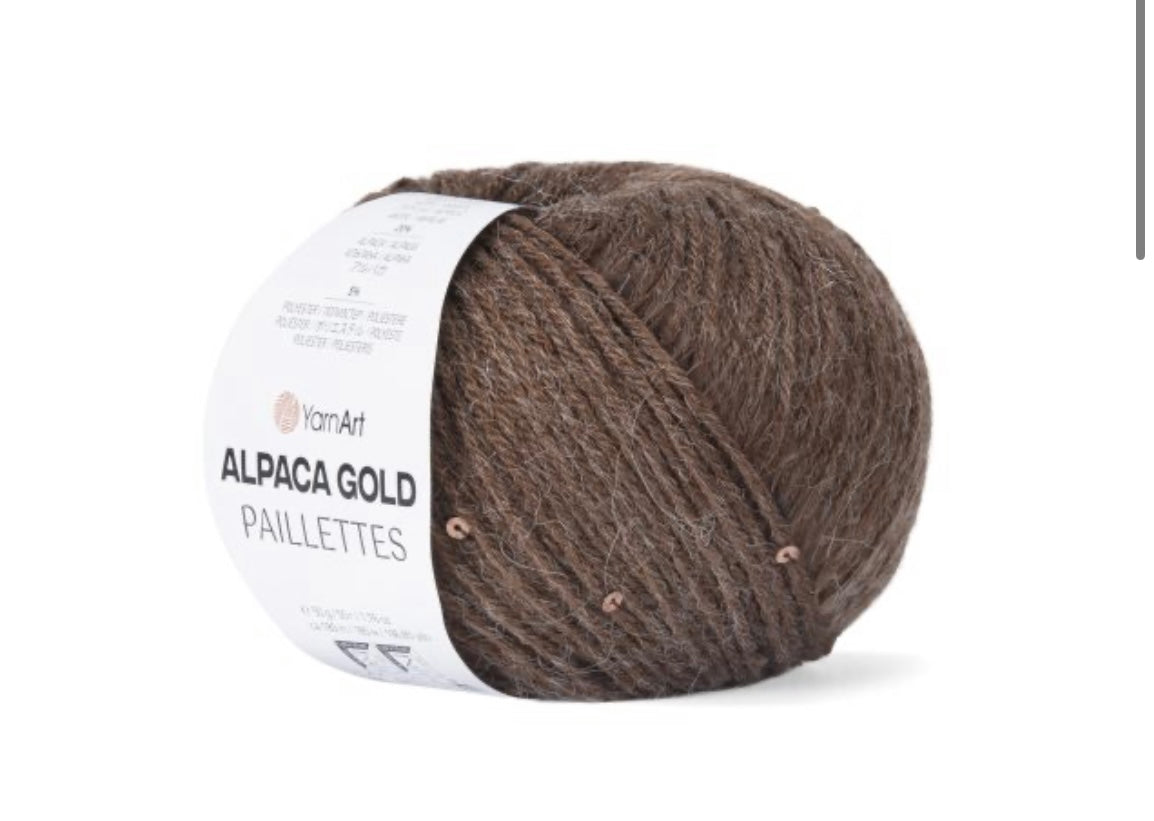 Alpaca Gold Paillettes
20% Alpaca - 5% Polyester - 75% Acrylic - 1 x 50g ball