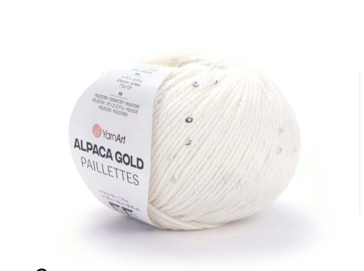 Alpaca Gold Paillettes
20% Alpaca - 5% Polyester - 75% Acrylic - 1 x 50g ball