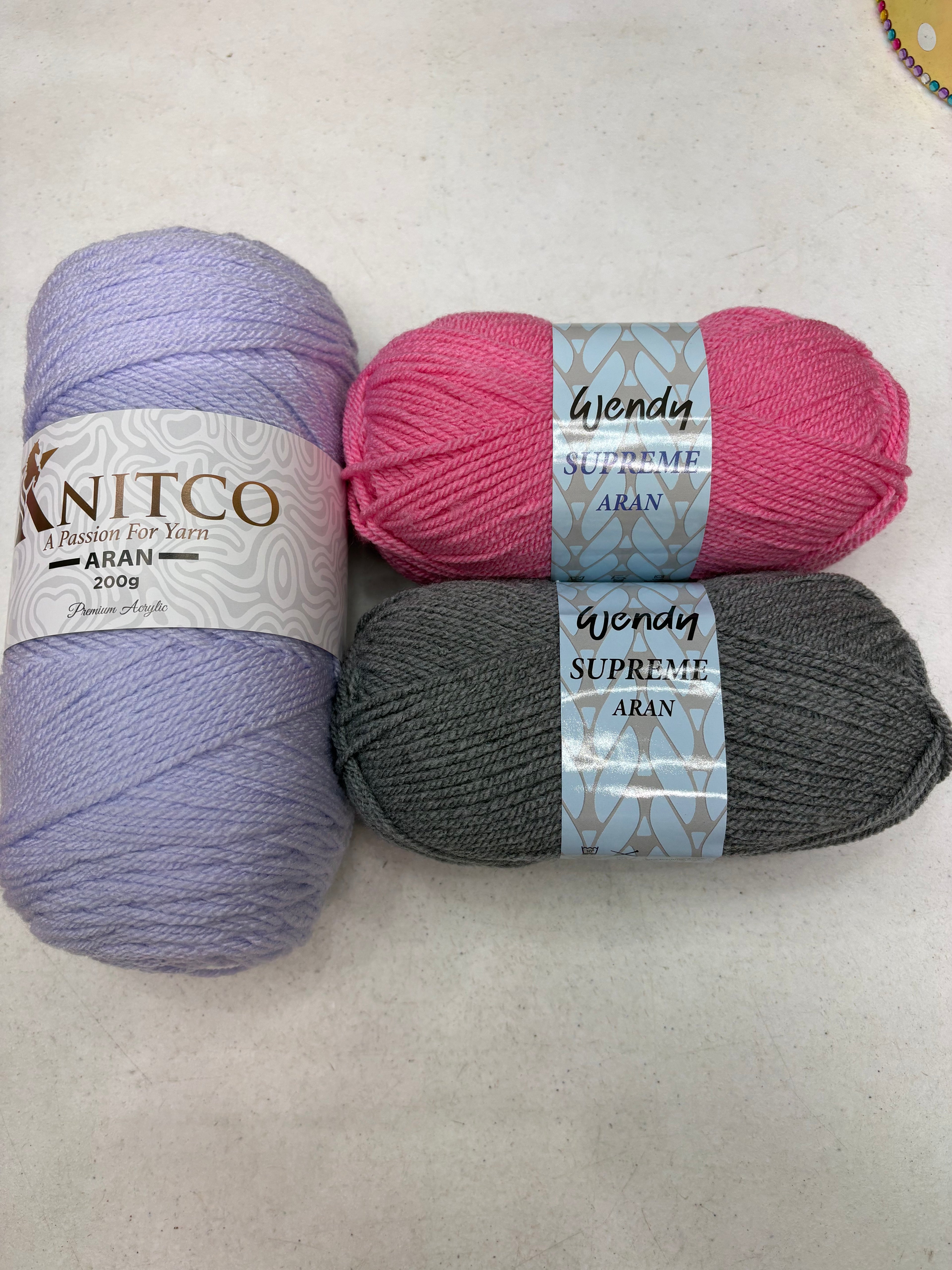 All in One Flower Yarn Knitco and Wendy Supreme Aran - 3 Pack of 100% Acrylic -  Knitting/Crochet
