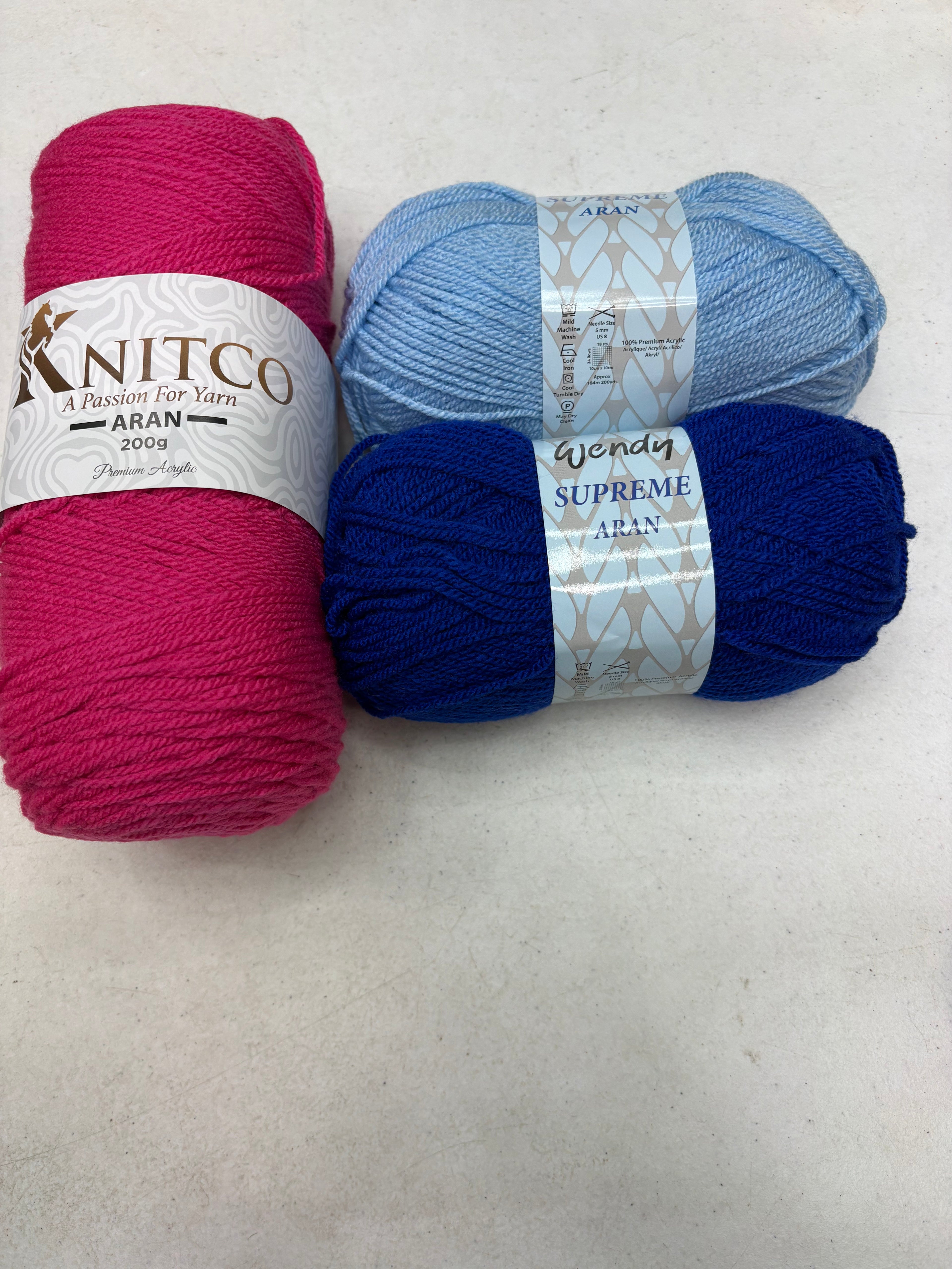 All in One Flower Yarn Knitco and Wendy Supreme Aran - 3 Pack of 100% Acrylic -  Knitting/Crochet